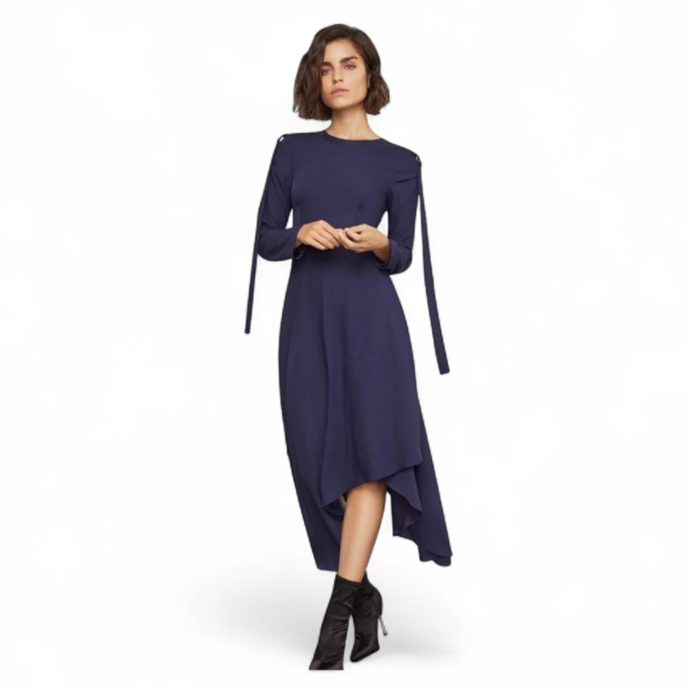 ❣️ BCBGMAXAZRIA Navy Blue High-Low Long Sleeve MIDI Dress Size 4